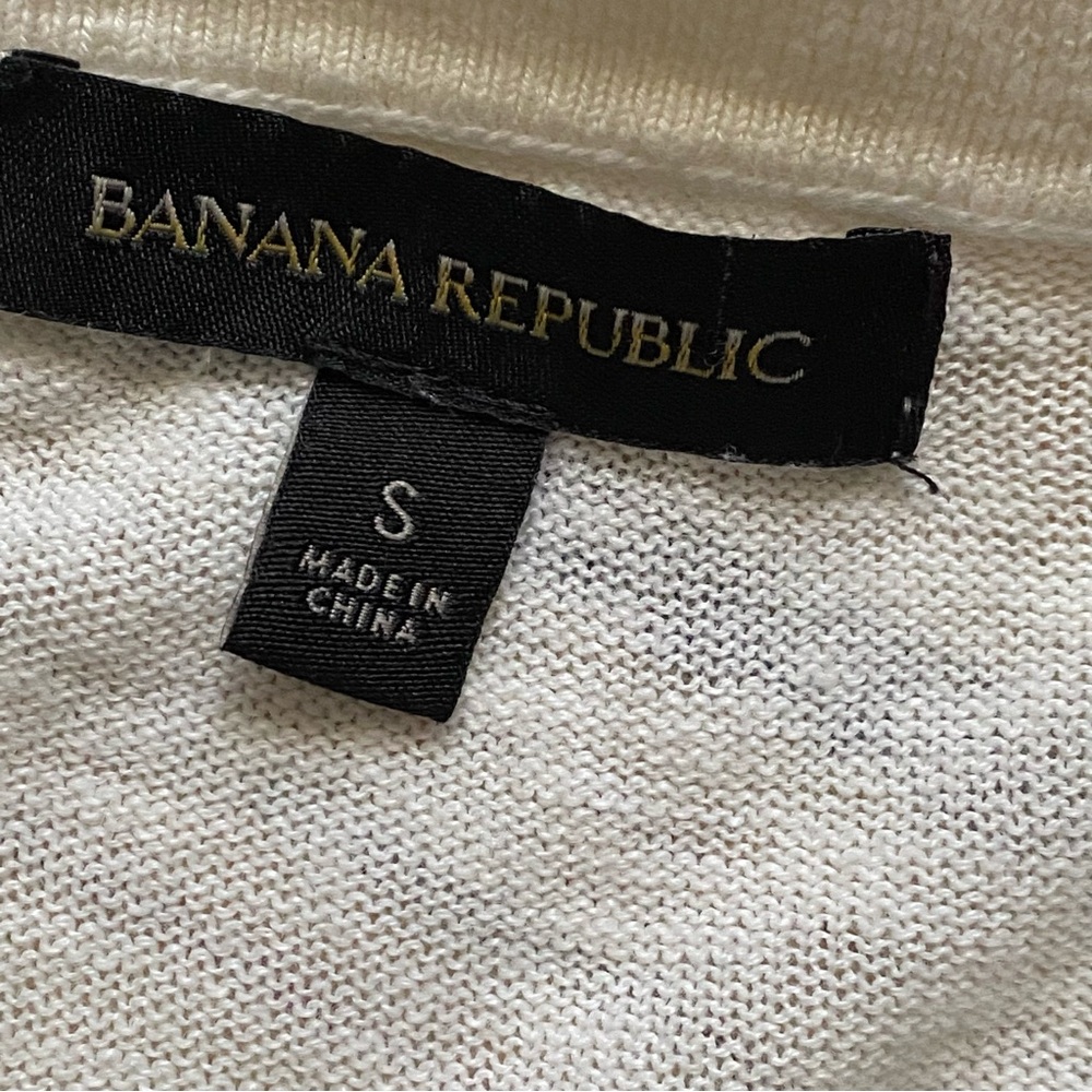 BANANA REPUBLIC LINEN SHORT SLEEVE COLLARED POLO SWEATER Off White Cream S - Picture 4 of 4